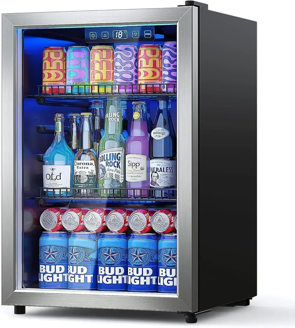 Beverage Refrigerator Cooler-120 Cans Freestanding Mini Fridge Cooler with Glass Door wourant