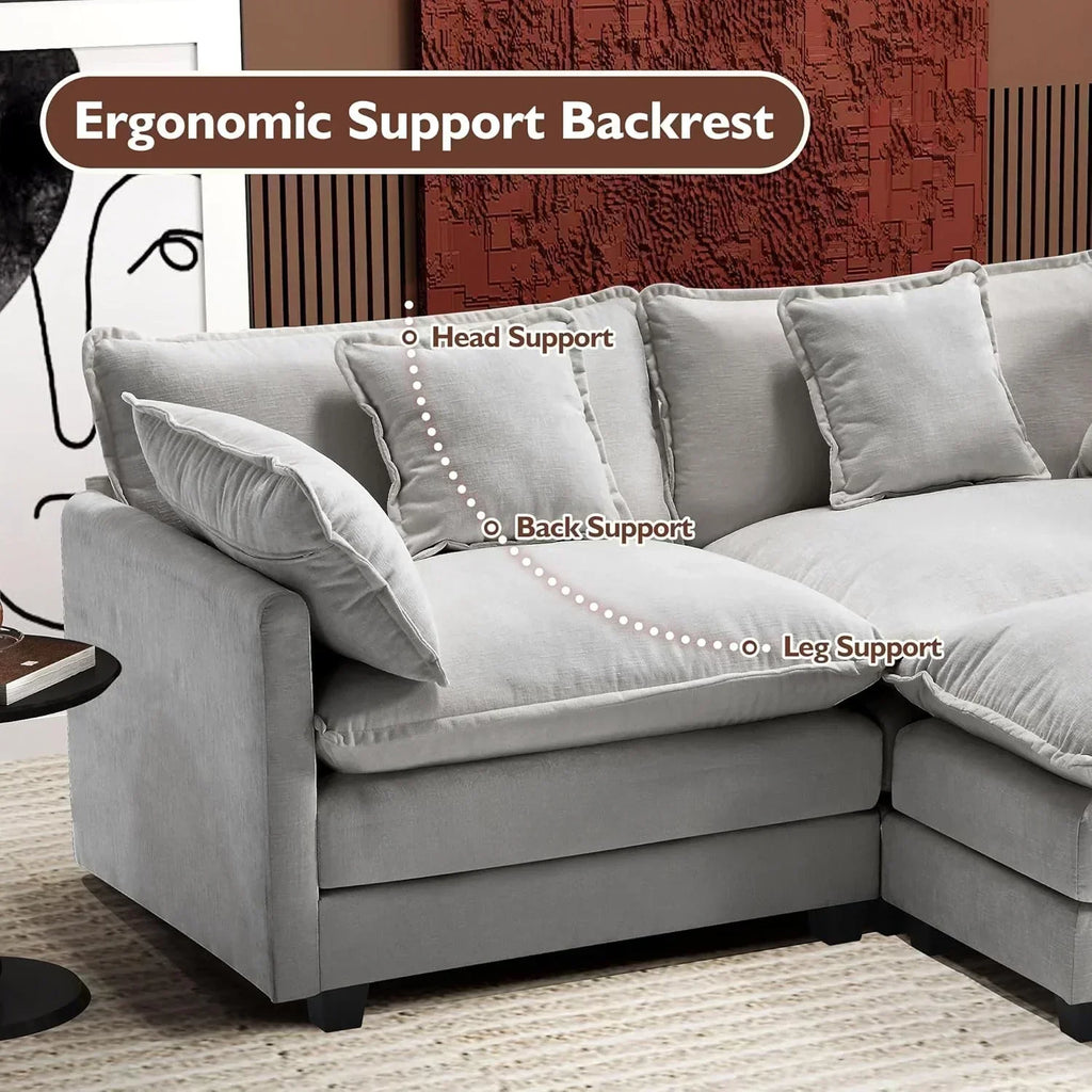 111.4 Inch L Shaped Modern Sofa Modular Cloud Sofa with Ottoman 4 Seater Chenille Deep Seat Sofa wourant