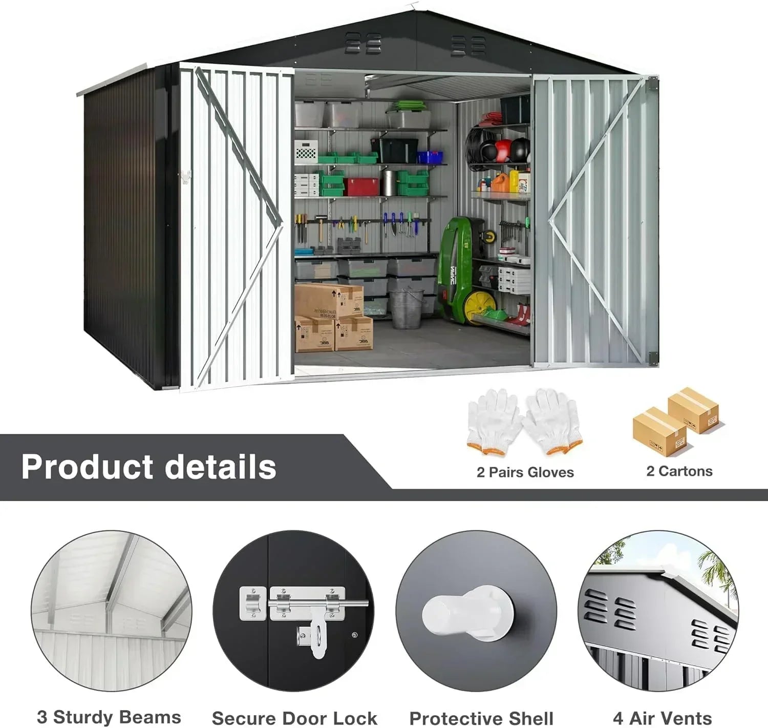 Polar Aurora 8 x 12 FT Outdoor Storage Shed Metal Garden Shed with Updated Frame Structure wourant