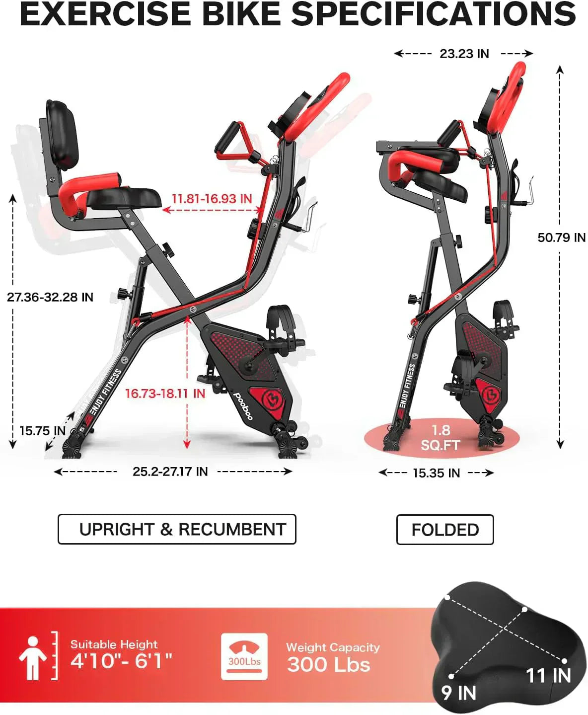 pooboo Folding Exercise Bike Foldable Fitness Stationary Bike Machine Upright Indoor Cycling Bike wourant