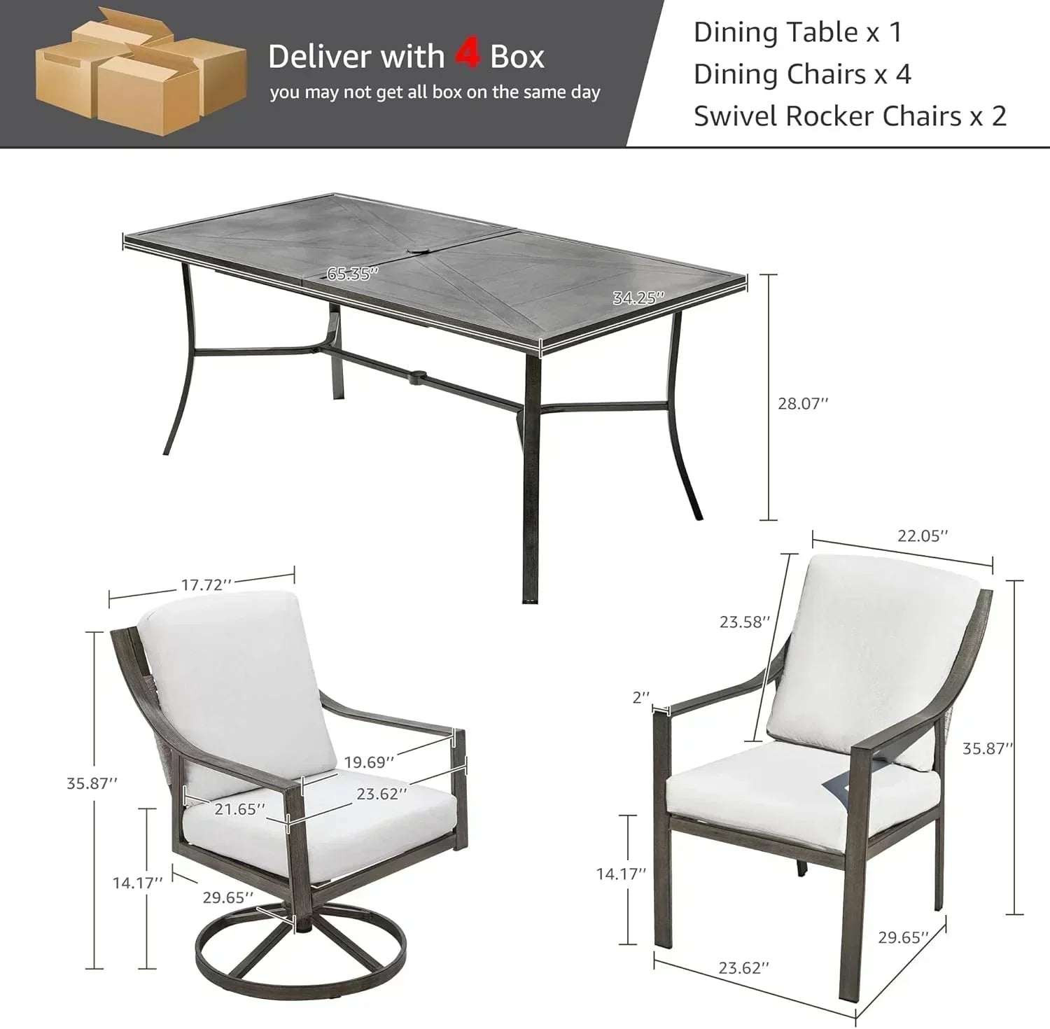 NATURAL EXPRESSIONS 5-Piece Outdoor Patio Dining Set 4pcs Patio Swivel Rocking Chairs wourant