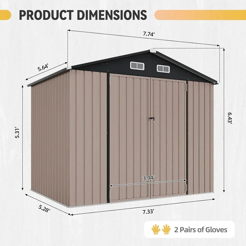 Aoxun 7.4x5.3FT Shed with Floor Galvanized Steel Outdoor Storage Shed Metal Garden Shed wourant