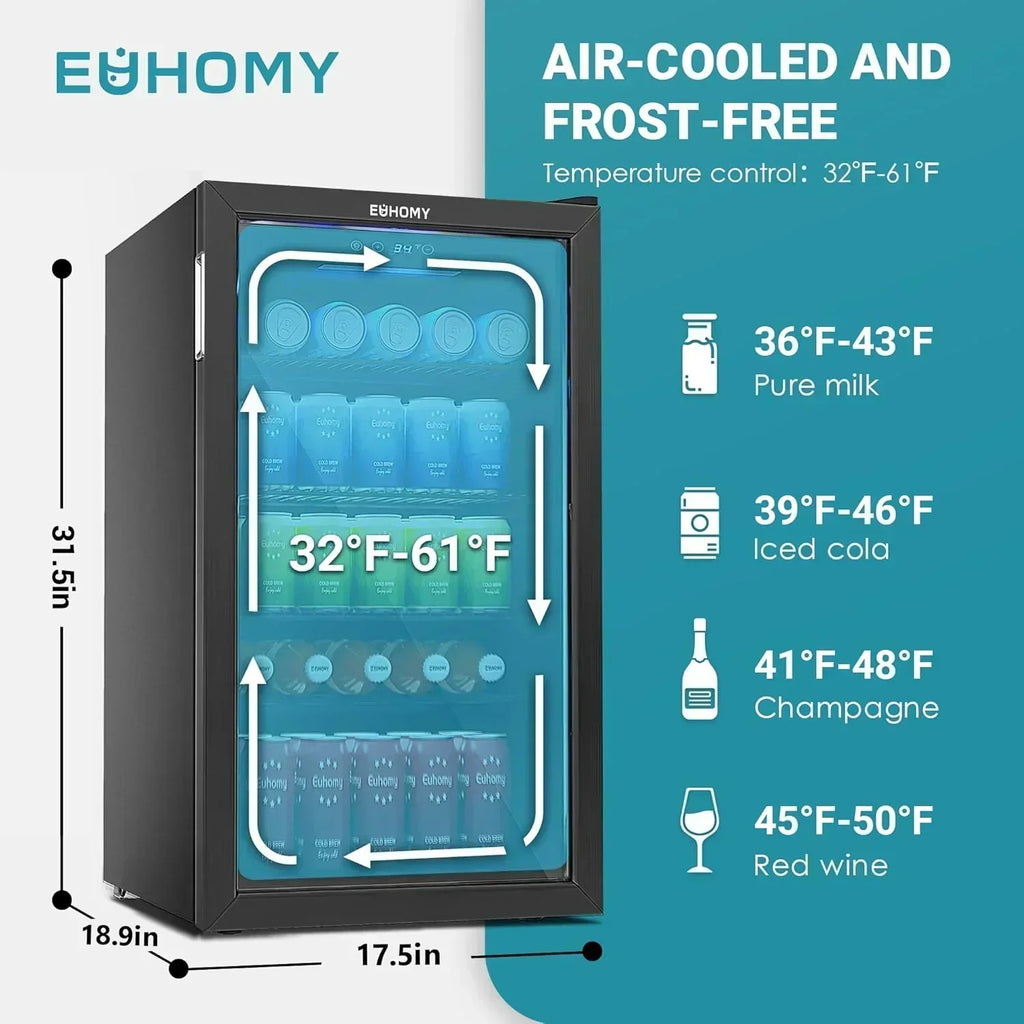 EUHOMY Beverage Refrigerator Cooler 130 Can Mini Fridge with Glass Door Beverage Cooler wourant