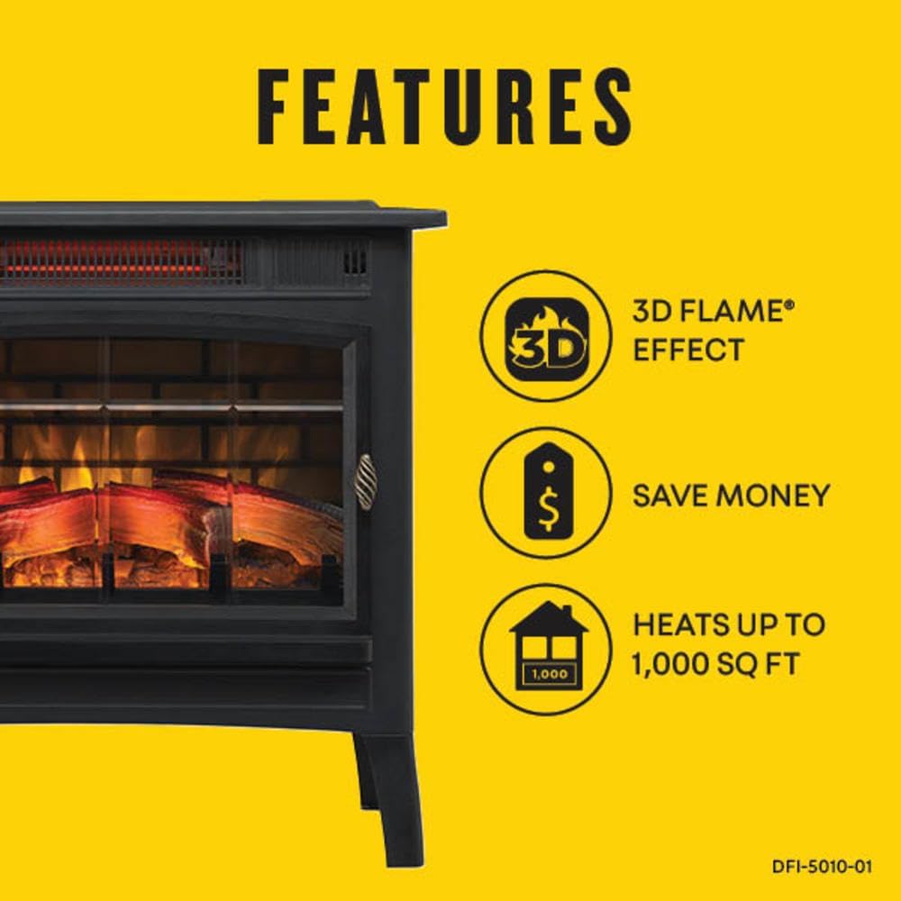 Freestanding Electric Fireplace Stove Heater with 3D Flame Effect for 1,000 Sq. Ft wourant