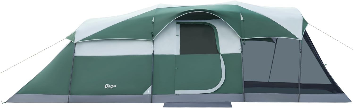 PORTAL 6/8/10 Person Family Camping Tent with Screen Room, Water Resistant Big Tunnel Tent with Rainfly, Large Family Tent for Outdoor Camping, Party wourant