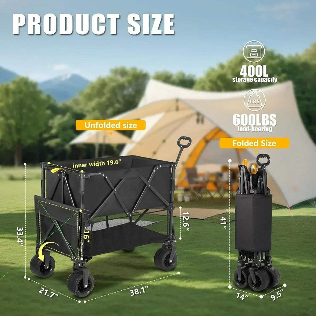 Double Decker Wagon Heavy Duty Collapsible 600LBS 400L Capacity Foldable Utility Cart wourant
