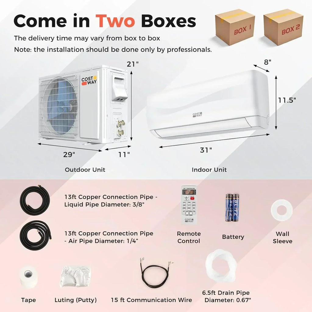 COSTWAY 12000BTU Mini Split Air Conditioner Heater 20 SEER2 115V Wall-Mounted Ductless wourant