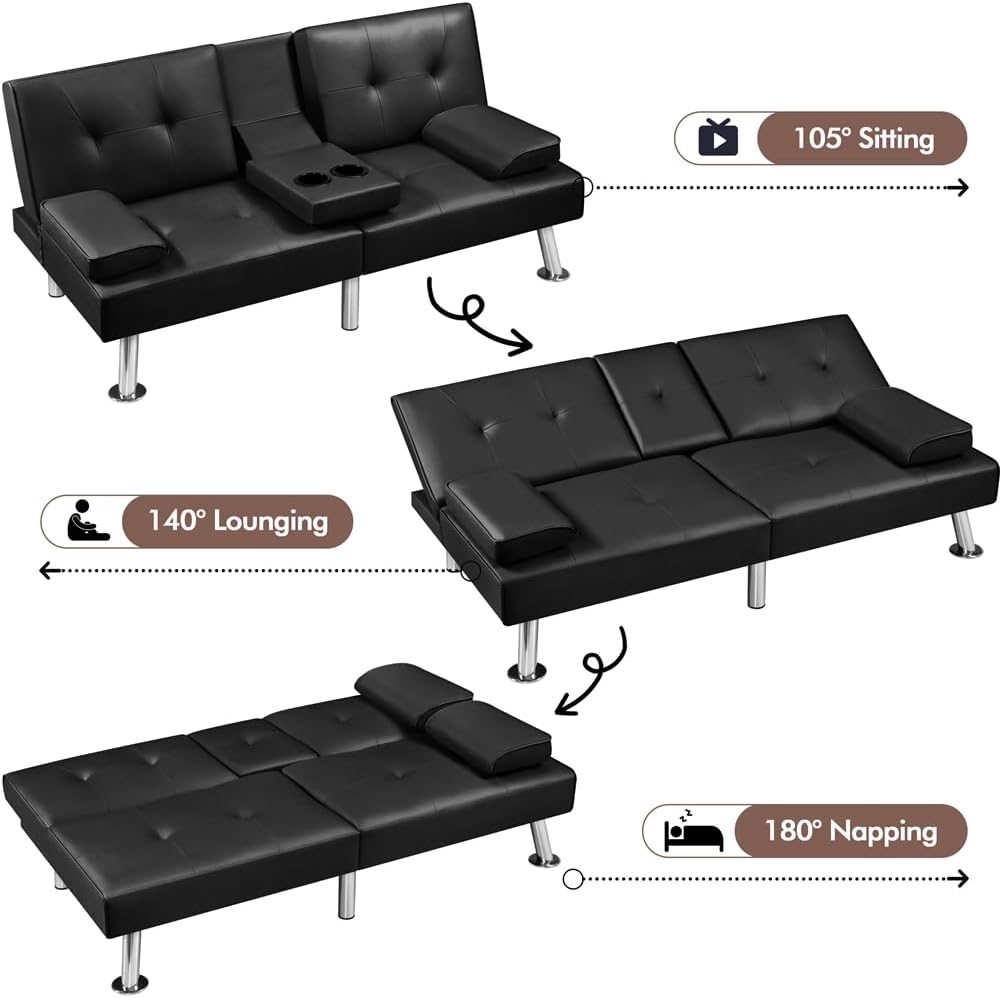 Convertible Sofa Bed Modern Imitation Leather Home Recliner Flip Double Sofa Folding Sofa Bed Guest Bed wourant