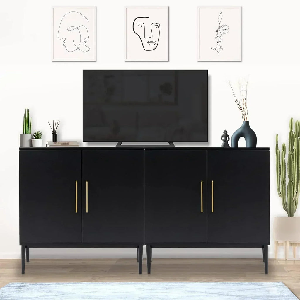 Free Standing Cabinet Black Wood for Living Room Bedroom Dining Room Hallway wourant