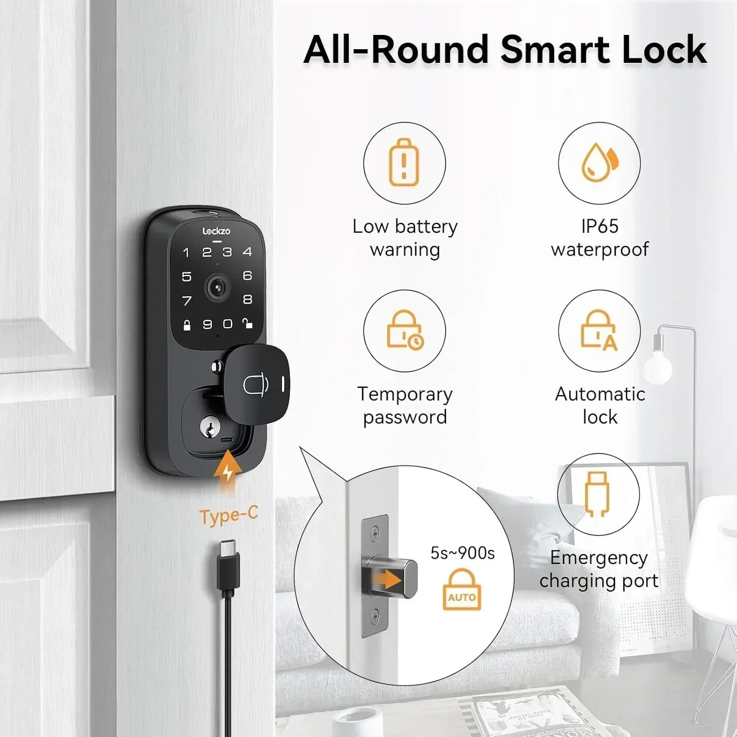 Video Smart Lock with Doorbell Keyless Entry Door Lock Built-in WiFi Camera Front Door wourant