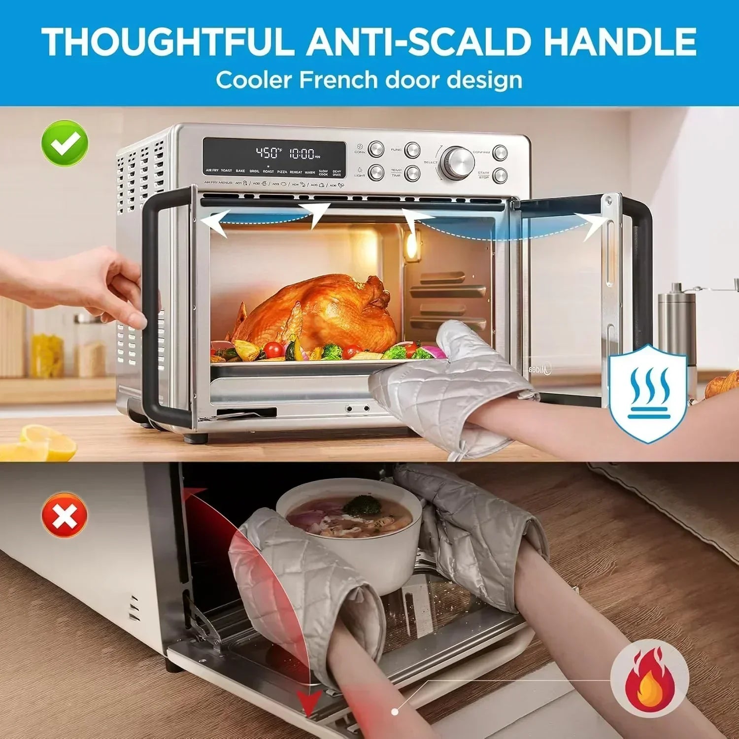 Flexify French Door Toaster Oven Air Fryer Combo 26.4 QT Extra Large Air Fryer Countertop wourant
