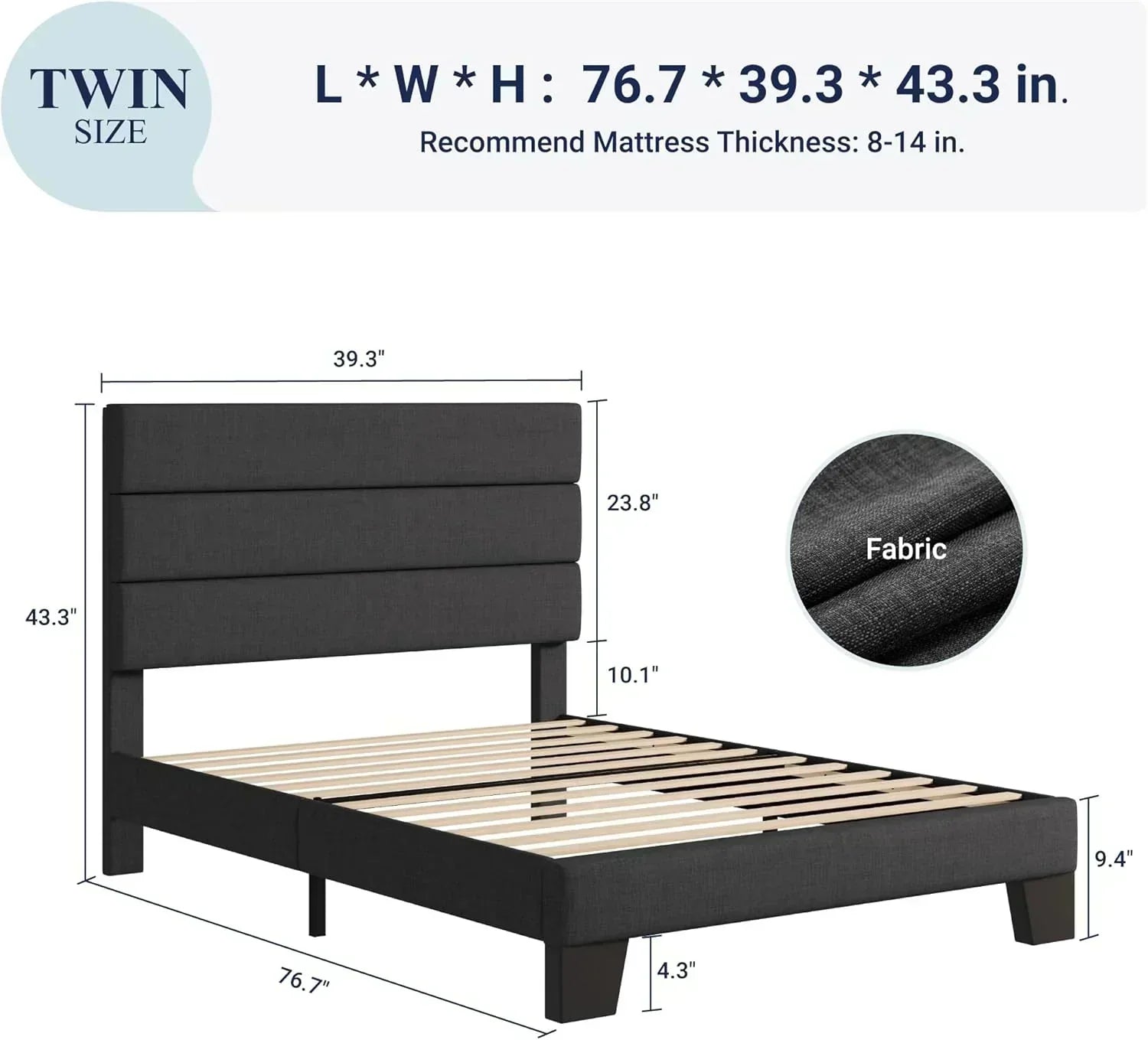 Allewie Queen Size Platform Bed Frame with Fabric Upholstered Headboard Wooden Slats Support wourant