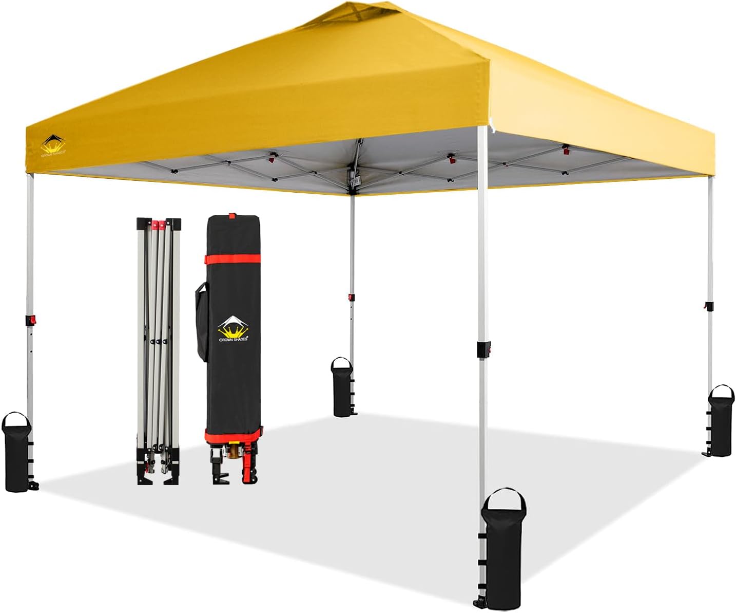 10x10 Pop-Up Awning - One-Click Installation Beach Tent - Outdoor Sunshade Silver Coated Top, 3 Heights and 4 Sand Pockets wourant