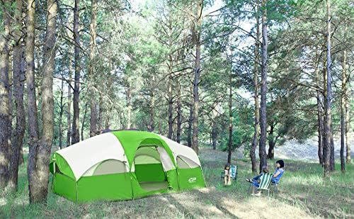CAMPROS CP Tent 8 Person Camping Tents, Weather Resistant Family Tent, 5 Large Mesh Windows, Double Layer, Divided Curtain for Separated Room, Portable with Carry Bag wourant