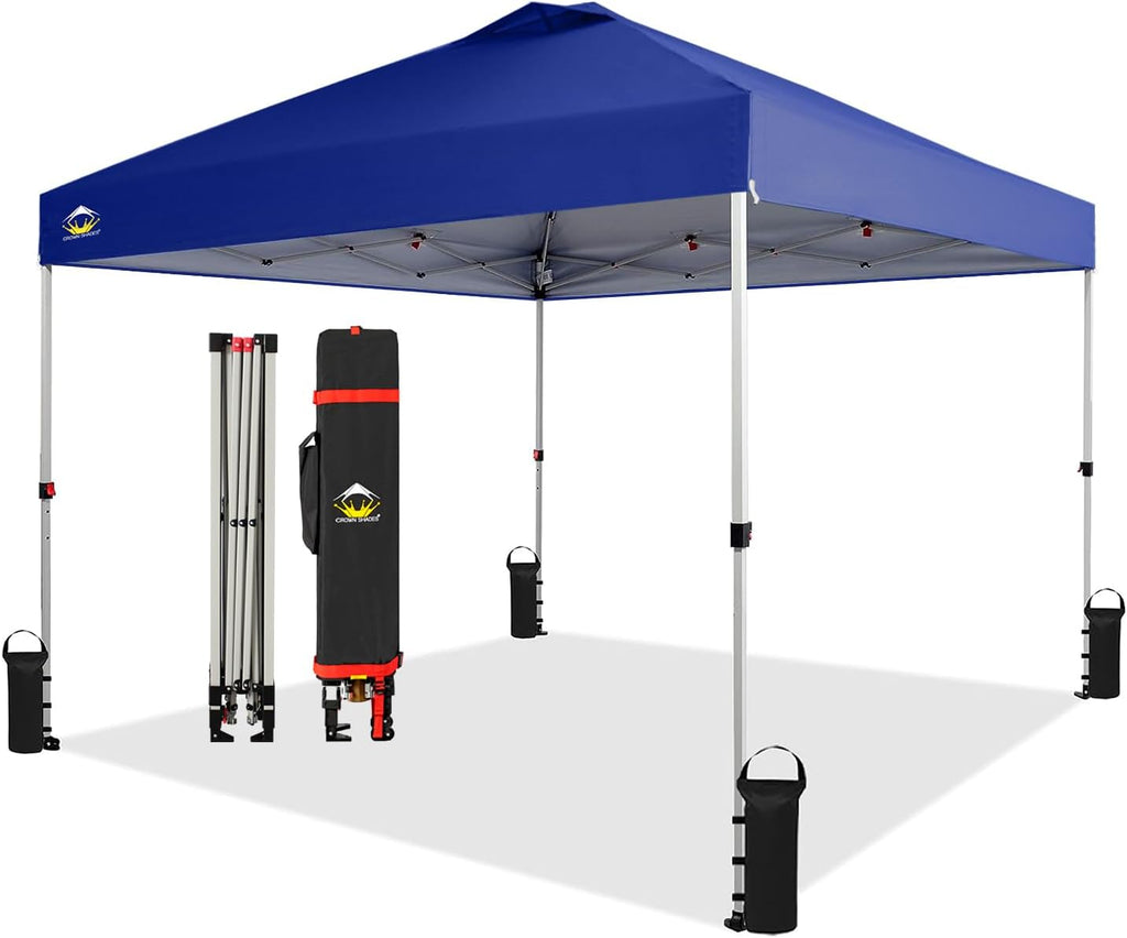 10x10 Pop-Up Awning - One-Click Installation Beach Tent - Outdoor Sunshade Silver Coated Top, 3 Heights and 4 Sand Pockets wourant