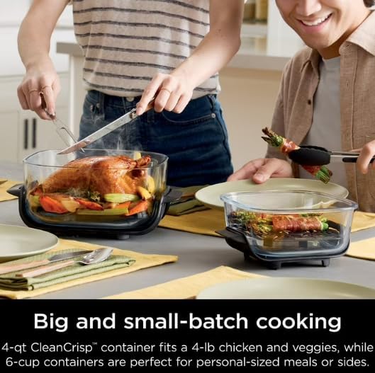 Ninja Crispi 5 in 1 Portable Glass Air Fryer Cooking System Small and large batch containers wourant