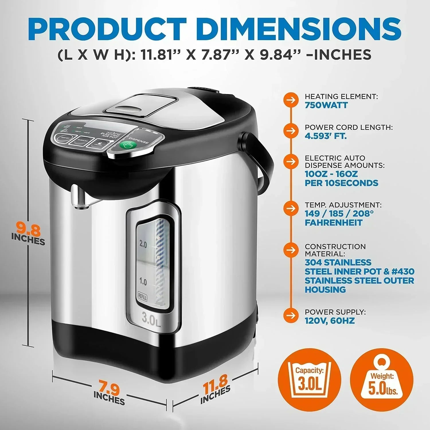 NutriChef Water Heater and Hot Water Dispenser 8L Electric Beverage Dispenser wourant
