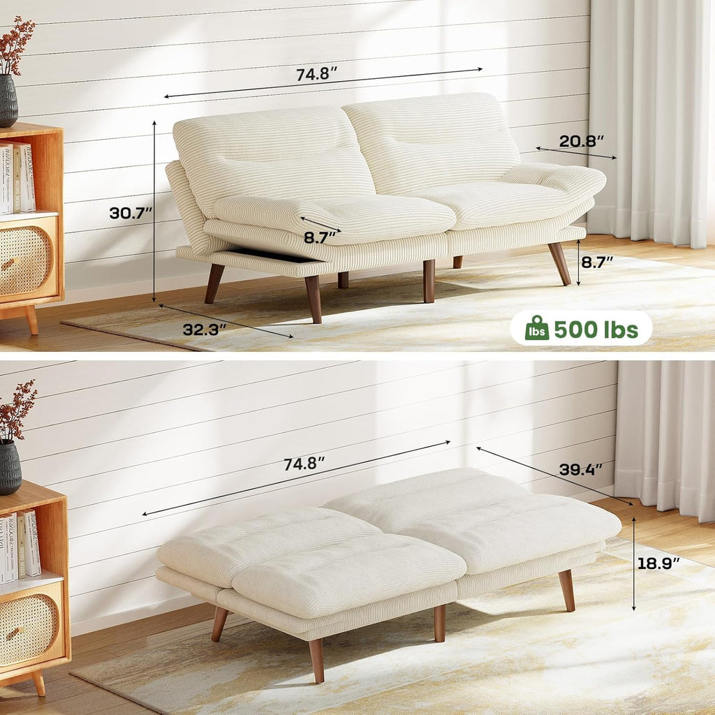 Futon Sofa Bed Futon Sofa Adjustable Back Armrests Converts to Small Sleeper Sofa Bed wourant