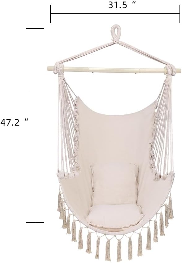 ONCLOUD Hammock Chair Hanging Rope Swing, Load Capacity Up to 550 LBS Macrame Hammock Swing Seat with Two Cushions, Hammock Seats with Portable Steel Spreader Bar for Indoor/Outdoor, Black wourant