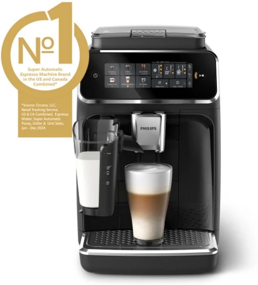 Philips Series 3300 Fully Automatic Espresso Coffee Machine - 6 Hot & Iced Drinks, LatteGo Milk System, 40% Quieter SilentBrew, Ceramic Grinder, Aquaclean Filter, Glossy Black (EP3341/50) wourant