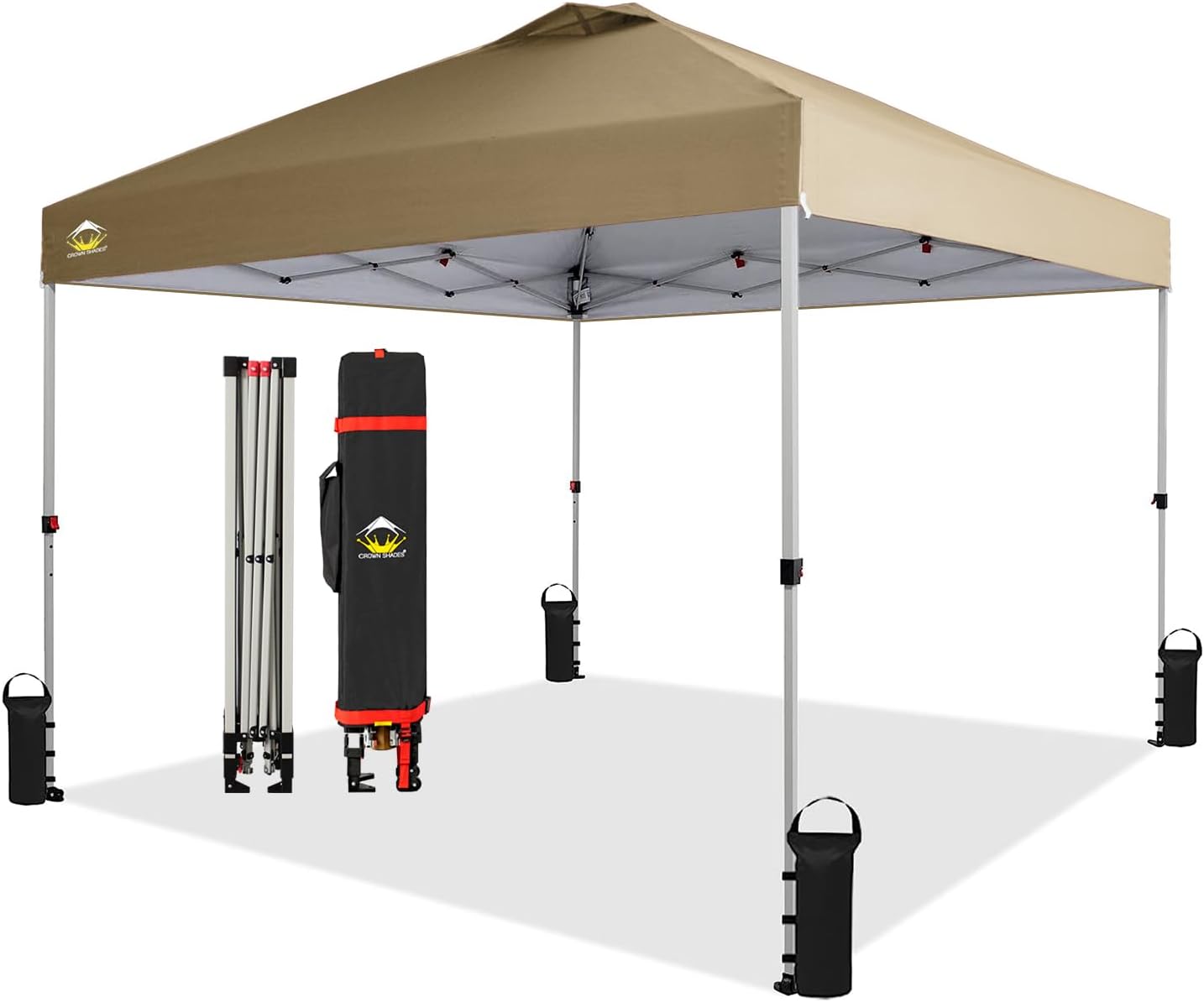 10x10 Pop-Up Awning - One-Click Installation Beach Tent - Outdoor Sunshade Silver Coated Top, 3 Heights and 4 Sand Pockets wourant