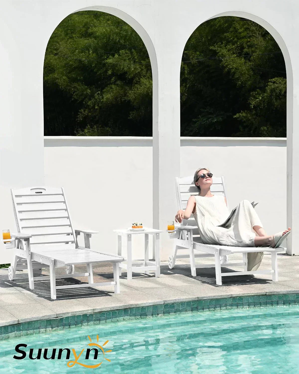 Lounge Chair Outdoor Chaise Lounge HDPE 6-Position Outdoor Chaise Lounge Patio Lounge Chair wourant