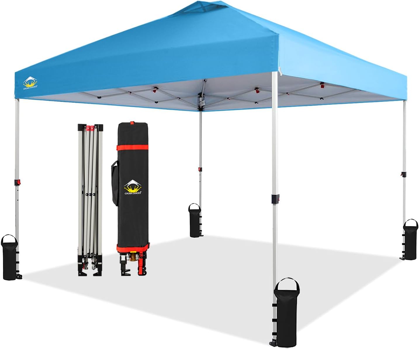 10x10 Pop-Up Awning - One-Click Installation Beach Tent - Outdoor Sunshade Silver Coated Top, 3 Heights and 4 Sand Pockets wourant