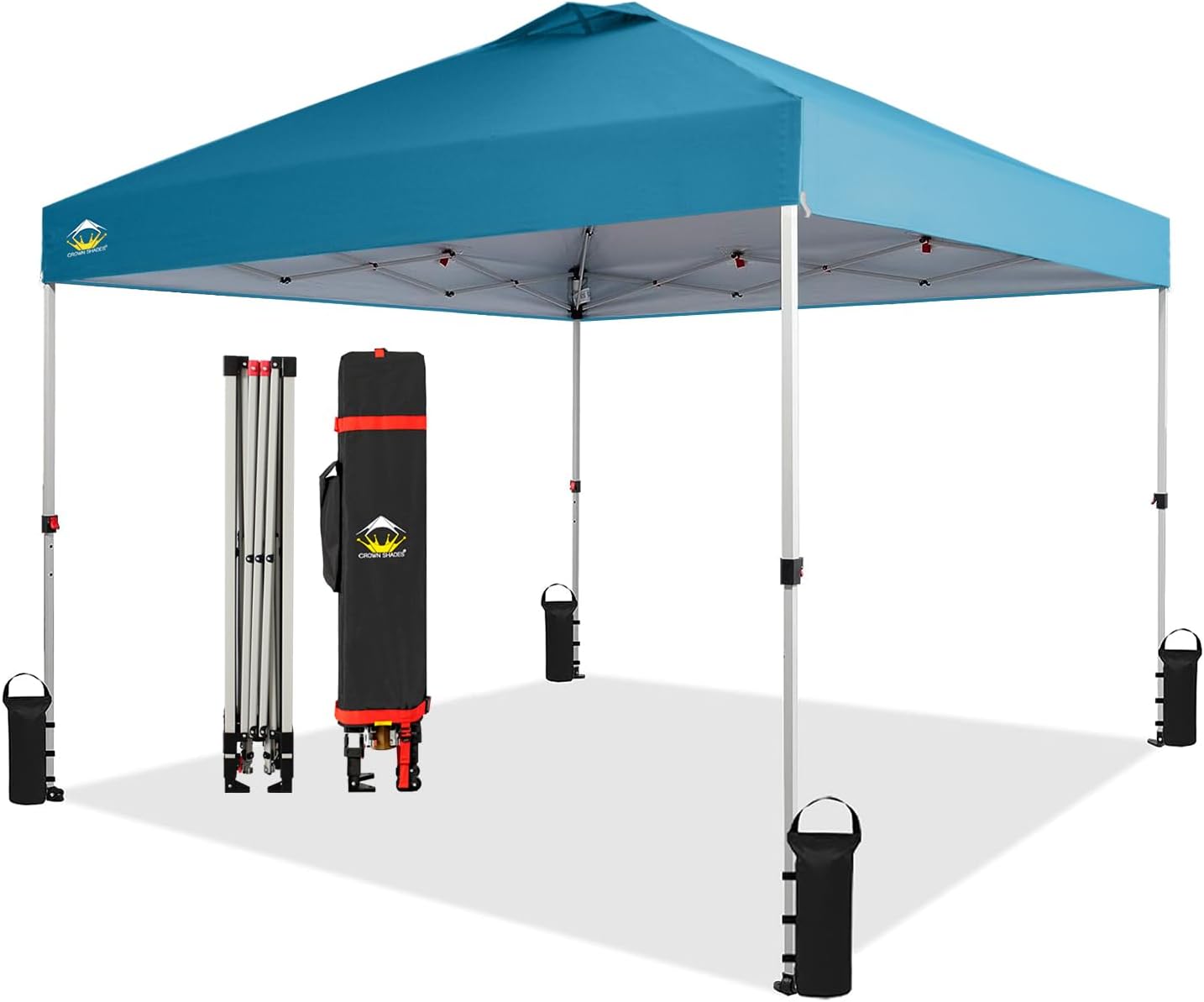 10x10 Pop-Up Awning - One-Click Installation Beach Tent - Outdoor Sunshade Silver Coated Top, 3 Heights and 4 Sand Pockets wourant