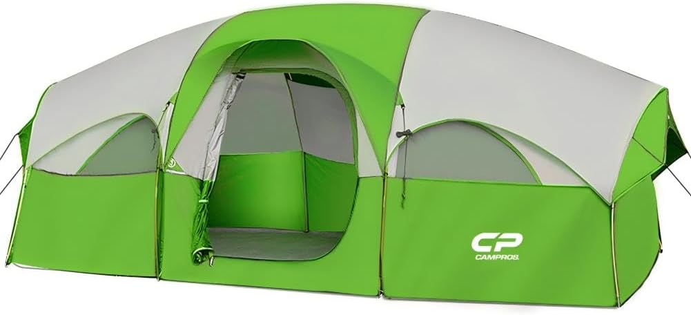 CAMPROS CP Tent 8 Person Camping Tents, Weather Resistant Family Tent, 5 Large Mesh Windows, Double Layer, Divided Curtain for Separated Room, Portable with Carry Bag wourant