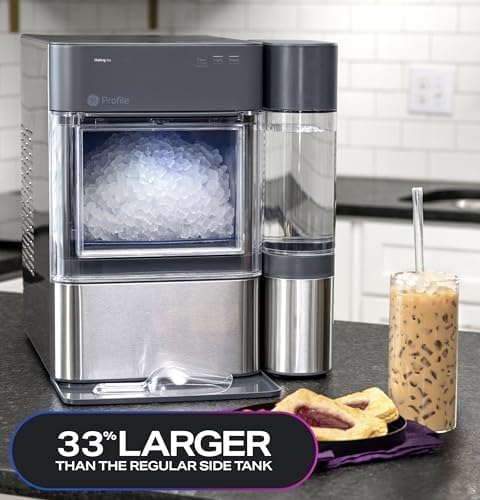 GE Profile Opal 2.0 XL with 1 Gallon Tank, Chewable Crunchable Countertop Nugget Ice Maker, Scoop included, 38 lbs in 24 hours, Pellet Ice Machine with WiFi & Smart Connected, Stainless Steel wourant