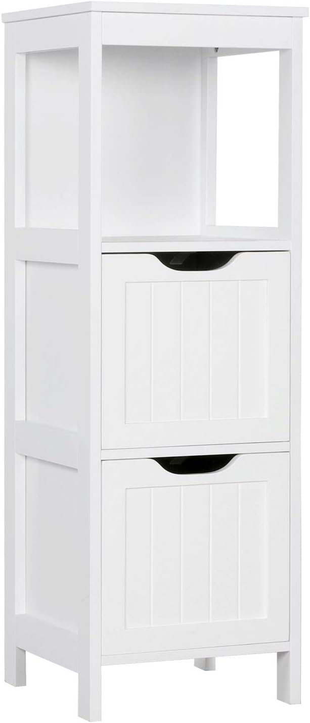 Yaheetech Bathroom Floor Cabinet, Wooden Storage Cabinet with 2 Drawers, Multifunctional Side Organizer Rack Stand Table, White wourant