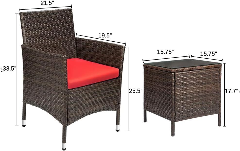 Devoko Patio Porch Furniture Sets 3 Pieces PE Rattan Wicker Chairs with Table Outdoor Garden Furniture Sets (Brown/Beige) wourant