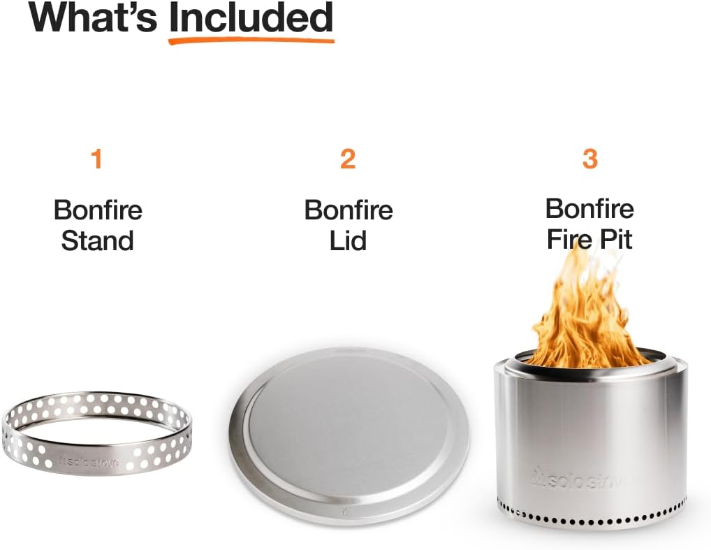 Solo Stove Bonfire 2.0 with Stand, 19.5 Inch Smokeless Fire Pit with Removable Ash Pan - Portable Outdoor Fire Pit - Stainless Steel Wood Burning Fireplace, Ideal for 4-6 People, 21.75 lbs wourant