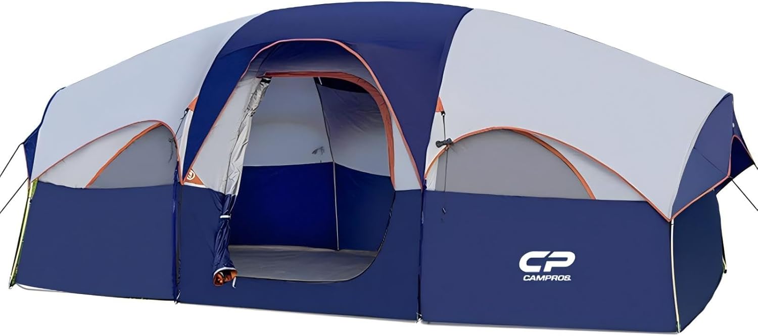 CAMPROS CP Tent 8 Person Camping Tents, Weather Resistant Family Tent, 5 Large Mesh Windows, Double Layer, Divided Curtain for Separated Room, Portable with Carry Bag wourant