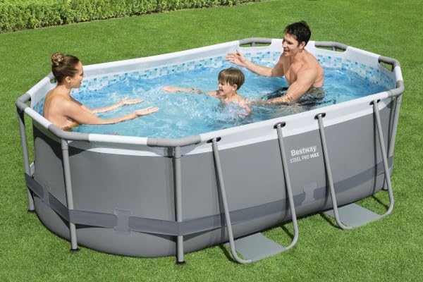 Power Steel 14' x 8'2" x 39.5" Oval Above Ground Pool Set | Includes 530gal Filter Pump, Ladder, ChemConnect Dispener wourant