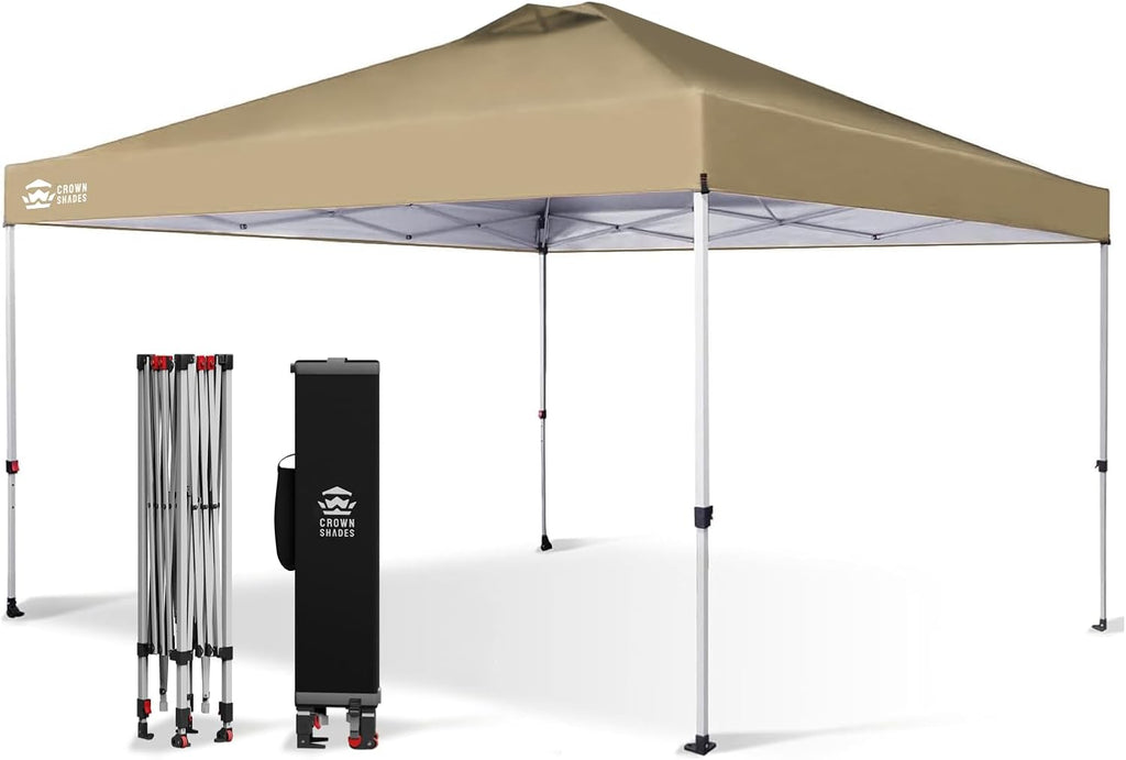 10x10 Pop-Up Awning - One-Click Installation Beach Tent - Outdoor Sunshade Silver Coated Top, 3 Heights and 4 Sand Pockets wourant