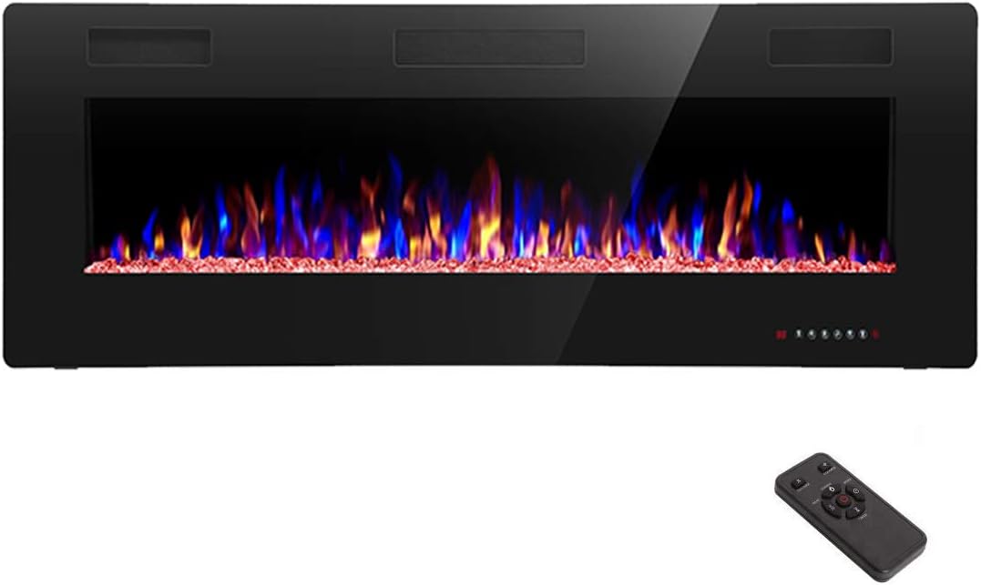 R.W.FLAME 60" Recessed and Wall Mounted Electric Fireplace, Low Noise, Fit for 2 x 6 Stud, Remote Control with Timer, Touch Screen, Adjustable Flame Color and Speed, 750-1500W wourant