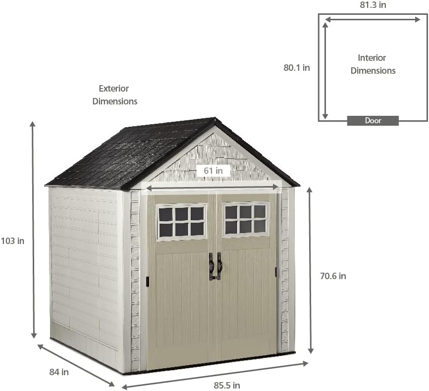 Rubbermaid Resin Outdoor Storage Shed With Floor (7 x 7 Ft) Weather Resistant Gray Organization for Home/Backyard/Garden Tools/Lawn Mower/Bike Storage/Pool Supplies wourant
