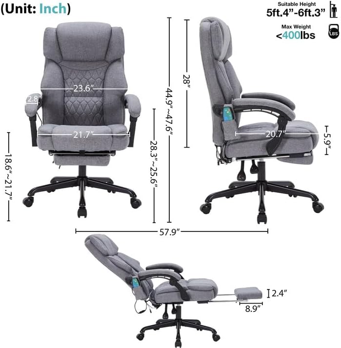 Massage Office Chair with Footrest 6 Point Vibration and Heating Home Executive Office Desk Chair wourant