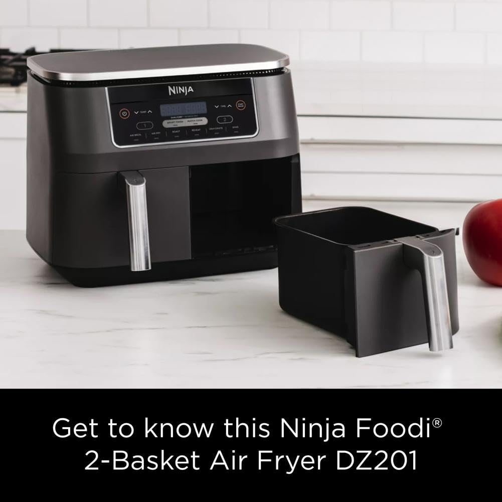 Ninja Foodi 10QT 6-in-1 DualZone Smart XL Air Fryer, 2 Independent 5QT Baskets, Smart Cook Thermometer, Match Cook, Smart Finish, Air Fry, Roast, Bake, Dehydrate, Reheat, Grey, DZ550 wourant