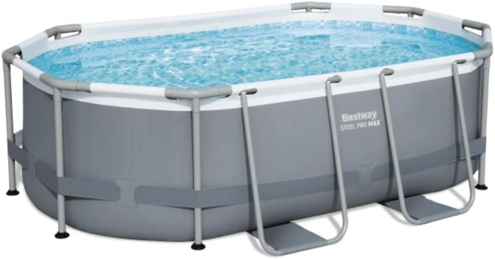 Power Steel 14' x 8'2" x 39.5" Oval Above Ground Pool Set | Includes 530gal Filter Pump, Ladder, ChemConnect Dispener wourant