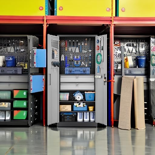 Yizosh Metal Garage Storage Cabinet with Locking Doors and 2 Drawers, Heavy Duty Steel Tool Cabinet with Pegboard, 71" - Lockable Cabinets wourant