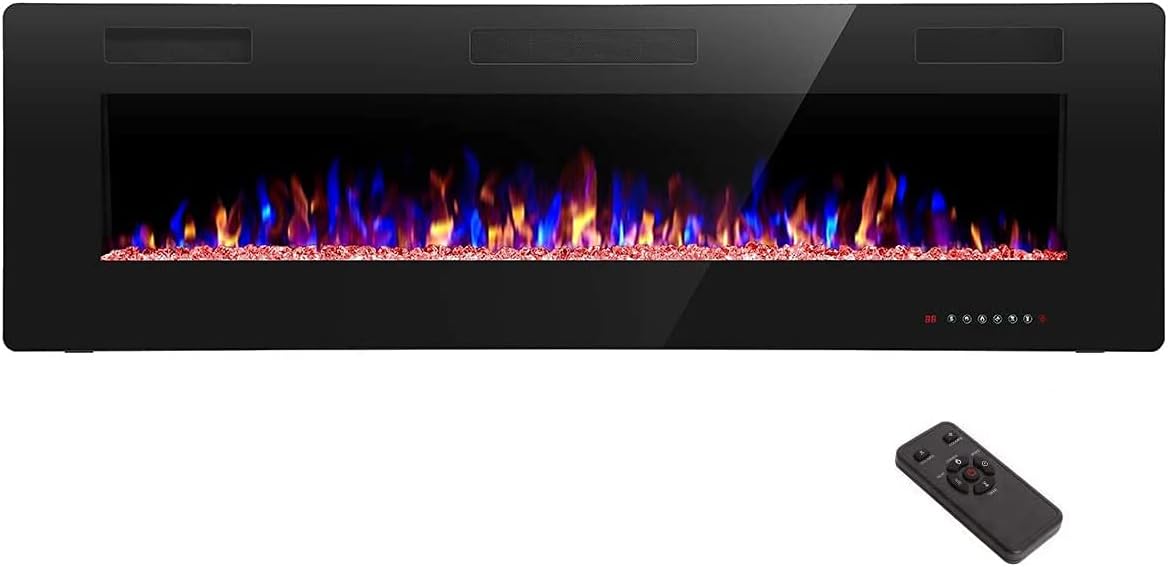 R.W.FLAME 60" Recessed and Wall Mounted Electric Fireplace, Low Noise, Fit for 2 x 6 Stud, Remote Control with Timer, Touch Screen, Adjustable Flame Color and Speed, 750-1500W wourant