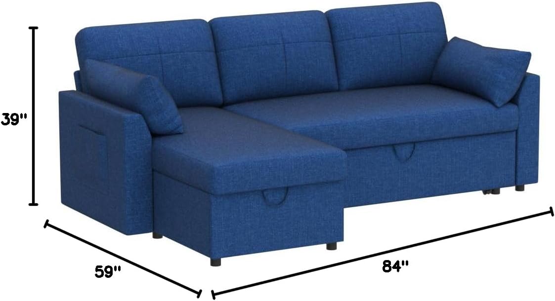 VanAcc Sofa Bed, Sleeper Sofa with Storage Chaise 2 in 1 Pull Out Couch Living Room wourant