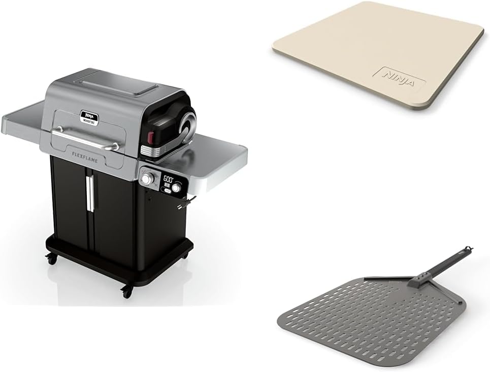 Ninja FlexFlame, Grill and Smoker, Electric and Propane Grill, Roaster, BBQ Grill, 5-in-1 Cooking System, 3 Burner, Digital Control, Outdoor Cooking, Griddle, Pizza Maker, Stainless Steel, PG301 wourant