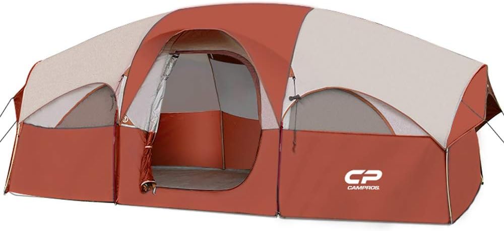 CAMPROS CP Tent 8 Person Camping Tents, Weather Resistant Family Tent, 5 Large Mesh Windows, Double Layer, Divided Curtain for Separated Room, Portable with Carry Bag wourant