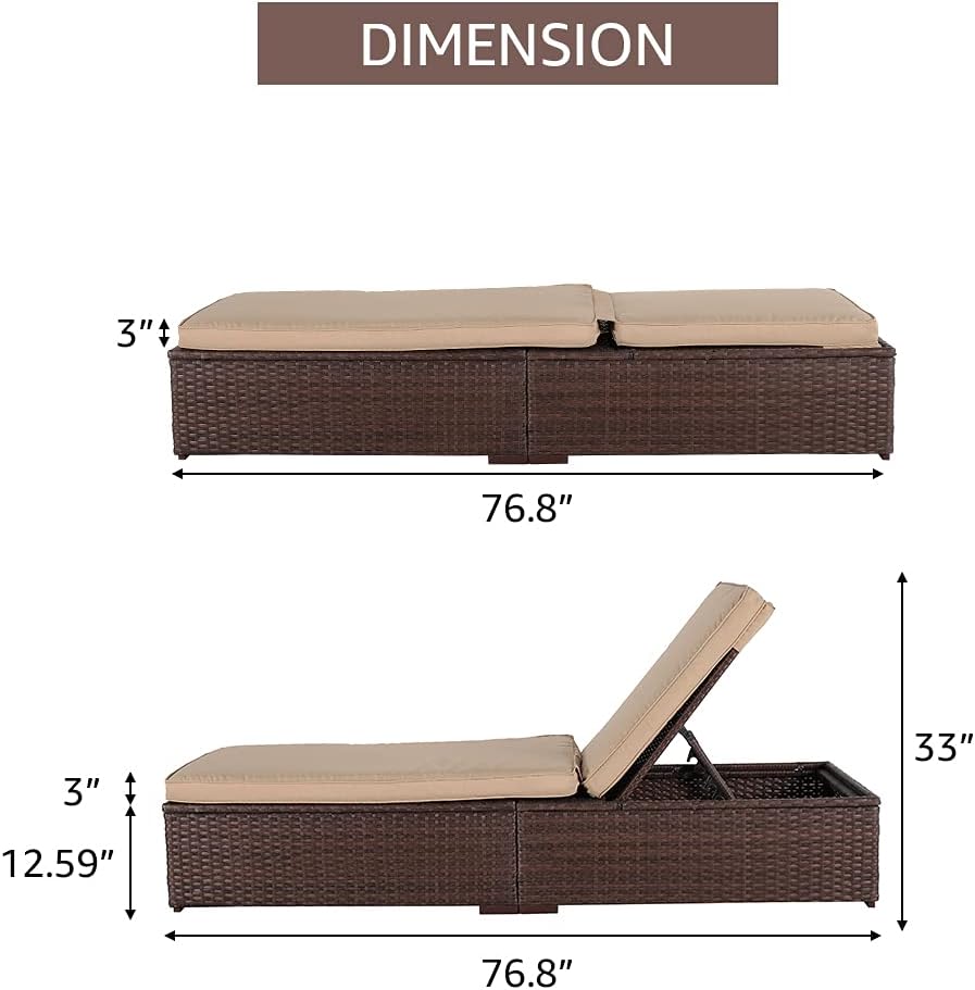 Patiorama Outdoor Patio Lounge Chair Elegant Reclining Adjustable Pool Rattan Chaise Chair wourant