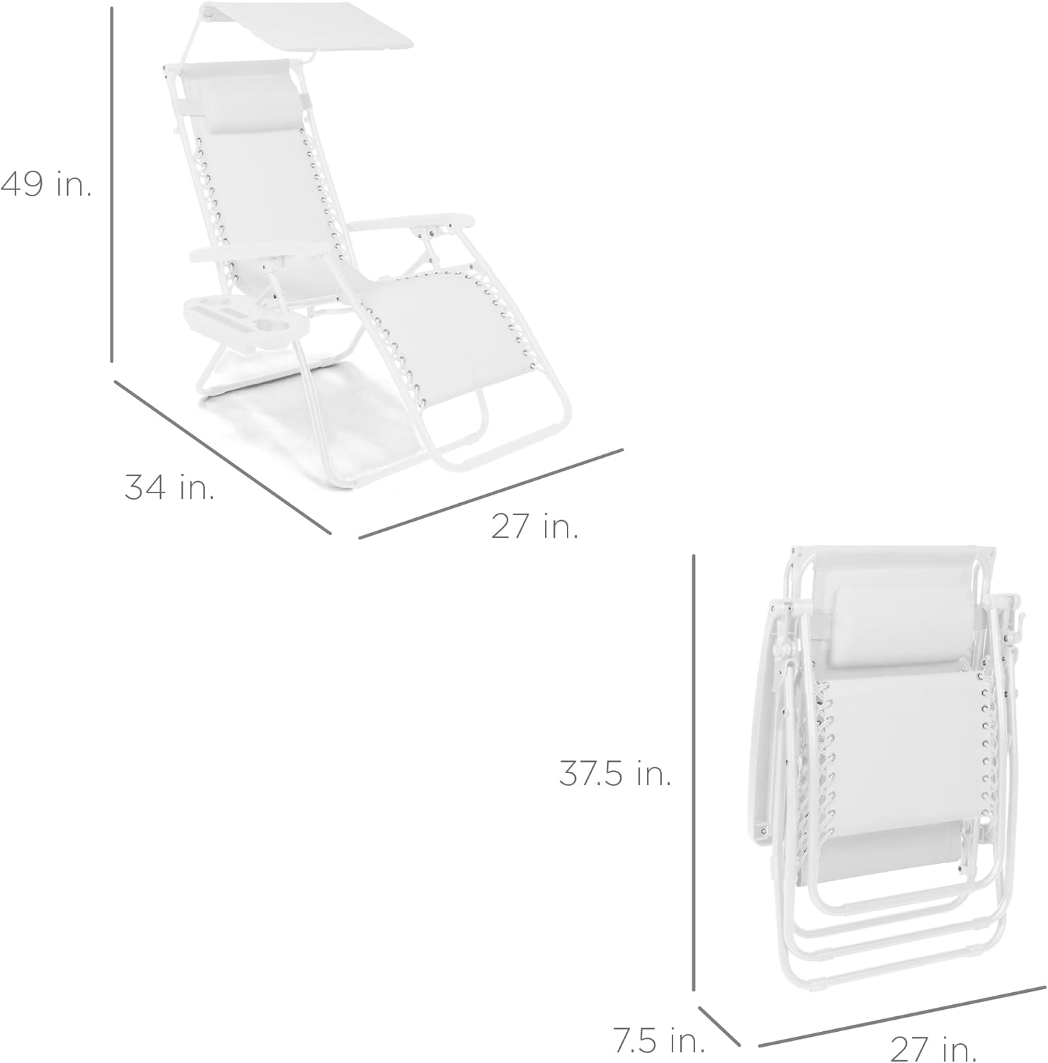Best Choice Products Folding Zero Gravity Outdoor Recliner Patio Lounge Chair w/Adjustable Canopy Shade, Headrest, Side Accessory Tray, Textilene Mesh - Peacock Blue wourant