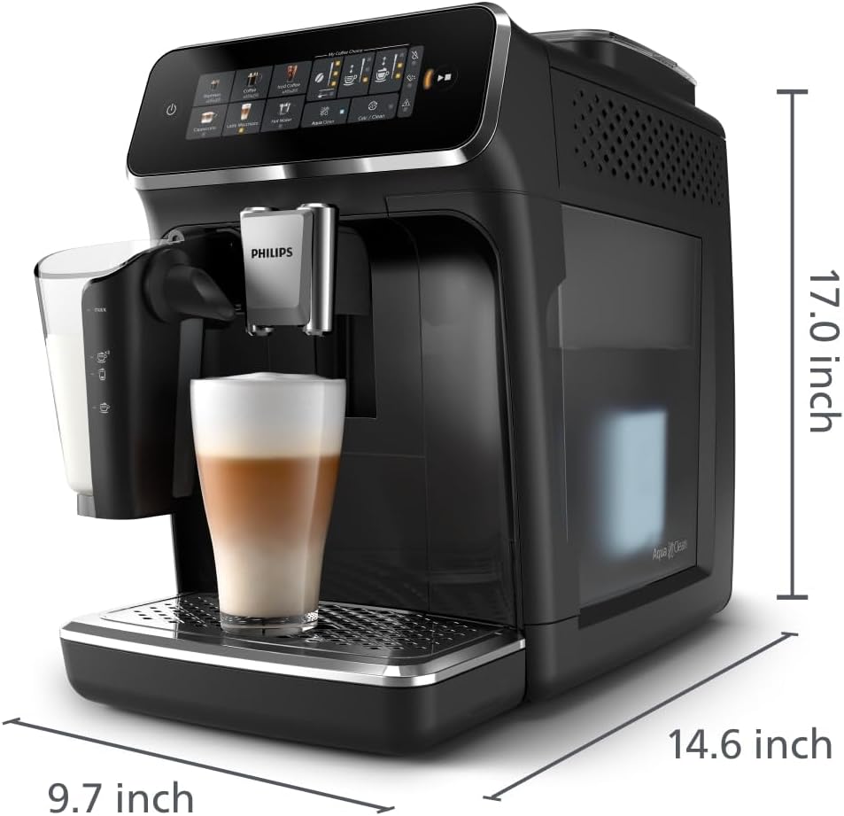 Philips Series 3300 Fully Automatic Espresso Coffee Machine - 6 Hot & Iced Drinks, LatteGo Milk System, 40% Quieter SilentBrew, Ceramic Grinder, Aquaclean Filter, Glossy Black (EP3341/50) wourant