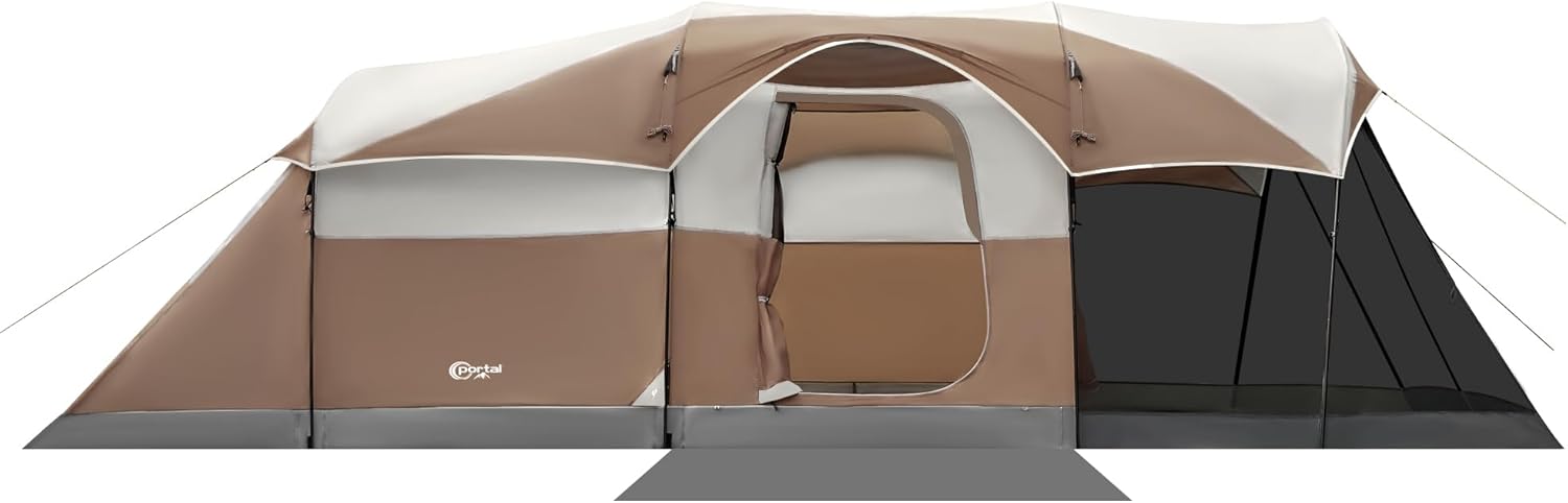 PORTAL 6/8/10 Person Family Camping Tent with Screen Room, Water Resistant Big Tunnel Tent with Rainfly, Large Family Tent for Outdoor Camping, Party wourant